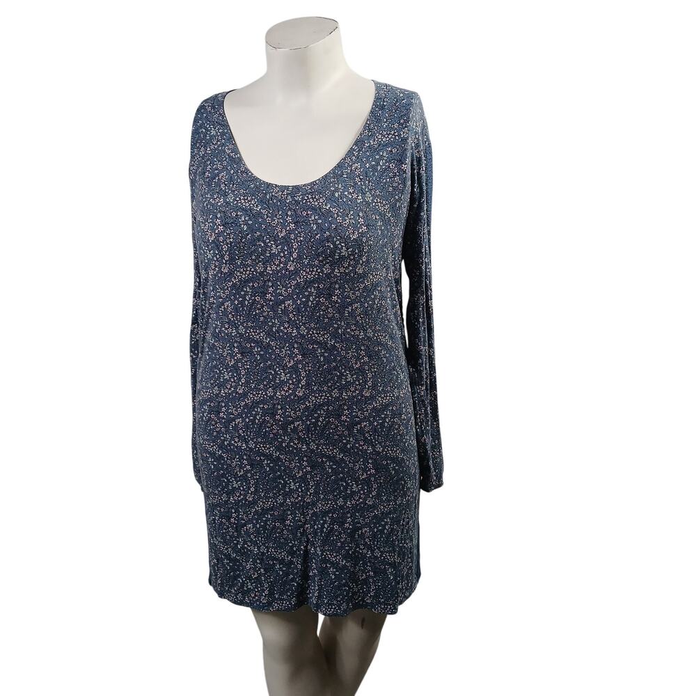 Victoria Secret Blue Pink Ditsy Floral Modal Long Sleeve Mini Dress S